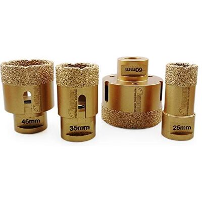 SHDIATOOL Set di Punta per Trapano Diamantata 4 Pezzi 25/35/45/60mm Vacuum Brasato Foretto diamantato con Filettatura M14 per Porcellana Piastrella Granito Marmo Taglio a Secco SHDIATOOL Set di Punta per Trapano Diamantata 4 Pezzi 25/35/45/60mm Vacuum Brasato Foretto diamantato con Filettatura M14 per Porcellana Piastrella Granito Marmo Taglio a Secco