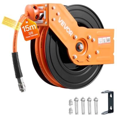 VEVOR Avvolgitubo per Aria Compressa da Parete 15 m x 9,5 mm, Avvolgitubo per Compressore d'Aria, Pressione max. 20,7 bar con Tubo di Ingresso da 1 m, Montaggio a Parete/Soffitto, Braccio Singolo VEVOR Avvolgitubo per Aria Compressa da Parete 15 m x 9,5 mm, Avvolgitubo per Compressore d'Aria, Pressione max. 20,7 bar con Tubo di Ingresso da 1 m, Montaggio a Parete/Soffitto, Braccio Singolo