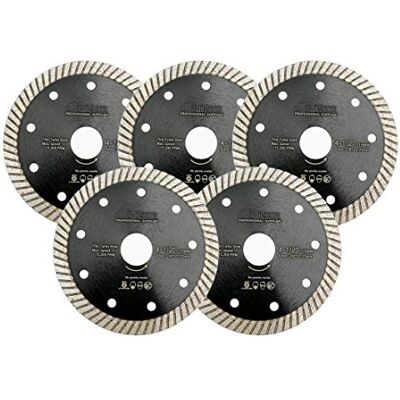 SHDIATOOL Disco Diamantato 5 Pezzi 115mm x 22,23/15,875mm per Piastrella 115 mm Super Sottile Turbo Lama per Gres Porcellana Ceramica Granito Marmo Disco Taglio per Flex SHDIATOOL Disco Diamantato 5 Pezzi 115mm x 22,23/15,875mm per Piastrella 115 mm Super Sottile Turbo Lama per Gres Porcellana Ceramica Granito Marmo Disco Taglio per Flex