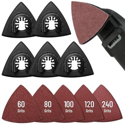 TOATELU Multiutensile per levigatrice a delta: , 125 fogli di carta abrasiva triangolare + 5 supporti per carta abrasiva triangolare, set di levigatura, carta abrasiva, 25 fogli ciascuno da 60/80/100 TOATELU Multiutensile per levigatrice a delta: , 125 fogli di carta abrasiva triangolare + 5 supporti per carta abrasiva triangolare, set di levigatura, carta abrasiva, 25 fogli ciascuno da 60/80/100