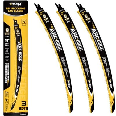 TOLESA Lama sega reciprocante giapponese da 380mm, lama sega per potatura di legno con bordo ad arco da 6 TPI per potatura degli alberi, taglio del legno, 3 pezzi TOLESA Lama sega reciprocante giapponese da 380mm, lama sega per potatura di legno con bordo ad arco da 6 TPI per potatura degli alberi, taglio del legno, 3 pezzi