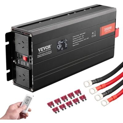 VEVOR Convertitore di Potenza a Onda Sinusoidale, Convertitore Potenza 3000W CC da 12V a CA 230V Display LCD e Telecomando per Grandi Elettrodomestici, FCC VEVOR Convertitore di Potenza a Onda Sinusoidale, Convertitore Potenza 3000W CC da 12V a CA 230V Display LCD e Telecomando per Grandi Elettrodomestici, FCC