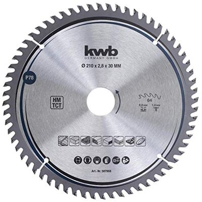 kwb lama per sega circolare 210 x 30 mm, taglio molto fine, adatta per piani di lavoro, legno e pannelli rivestiti kwb lama per sega circolare 210 x 30 mm, taglio molto fine, adatta per piani di lavoro, legno e pannelli rivestiti