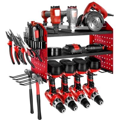 VEVOR Scaffale per Utensili Elettrici da Parete, Portautensili da Parete per Trapani a 3 Livelli con 4 Supporti per Trapano, Portaoggetti con Pannelli Forati Laterali, per Utensili da Garage Officina VEVOR Scaffale per Utensili Elettrici da Parete, Portautensili da Parete per Trapani a 3 Livelli con 4 Supporti per Trapano, Portaoggetti con Pannelli Forati Laterali, per Utensili da Garage Officina
