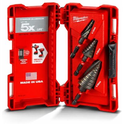 Milwaukee Broca escalonada Shockwave™ kit de 3 unidades 4 a 12mm paso de 1mm 4 a 20mm paso de 2mm 4 a 30mm paso de 2 y 3mm 3pc Set 4 to 12mm 1mm steps 4 to 20mm 2mm steps 4 to 30mm 2mm & 3mm steps Milwaukee Broca escalonada Shockwave™ kit de 3 unidades 4 a 12mm paso de 1mm 4 a 20mm paso de 2mm 4 a 30mm paso de 2 y 3mm 3pc Set 4 to 12mm 1mm steps 4 to 20mm 2mm steps 4 to 30mm 2mm & 3mm steps
