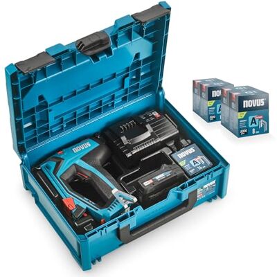 Novus Tools MetaBOX J-550 Set completo con 25.000 graffette, per fermagli a filo fine da 6 a 14 mm e chiodi da 16 mm, compatibile con batteria agli ioni di litio CAS da 18 V, pinzatrice elettrica Novus Tools MetaBOX J-550 Set completo con 25.000 graffette, per fermagli a filo fine da 6 a 14 mm e chiodi da 16 mm, compatibile con batteria agli ioni di litio CAS da 18 V, pinzatrice elettrica
