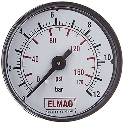 ELMAG Manometro Compressore Pressione ad aria compressa 50 mm 0 – 10 bar con filettatura esterna, posteriore 18 pollici, ELMAG Manometro Compressore Pressione ad aria compressa 50 mm 0 – 10 bar con filettatura esterna, posteriore 18 pollici,
