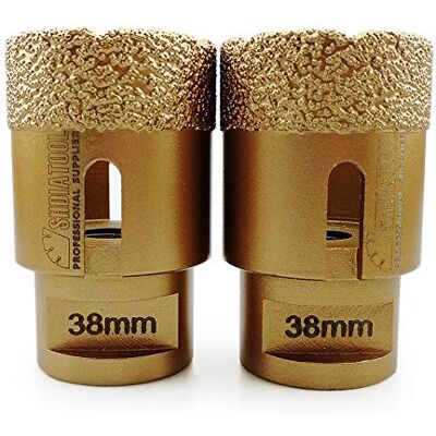 SHDIATOOL Punta diamantata, 2 pezzi, 38 mm, sega a tazza M14, filettatura per piastrelle in porcellana, ceramica, granito, marmo, trapano a secco SHDIATOOL Punta diamantata, 2 pezzi, 38 mm, sega a tazza M14, filettatura per piastrelle in porcellana, ceramica, granito, marmo, trapano a secco