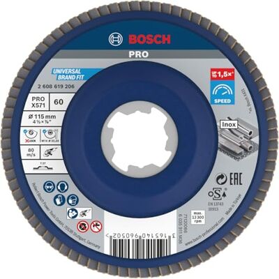 Bosch Professional Disco Lamellare Dritto, per Metallo, X-Lock, X571, Ø115 mm, Grana K60, Diametro Ø 22.23 mm Bosch Professional Disco Lamellare Dritto, per Metallo, X-Lock, X571, Ø115 mm, Grana K60, Diametro Ø 22.23 mm