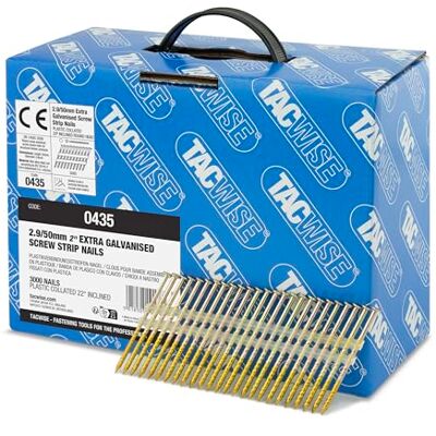 Tacwise Chiodi per Intelaiature 2,9/50 mm, Zincati Extra con Testa a 'D', Gambo Elicoidale, Inclinati a 22°, Montati su Plastica, Confezione da 3000 Tacwise Chiodi per Intelaiature 2,9/50 mm, Zincati Extra con Testa a 'D', Gambo Elicoidale, Inclinati a 22°, Montati su Plastica, Confezione da 3000