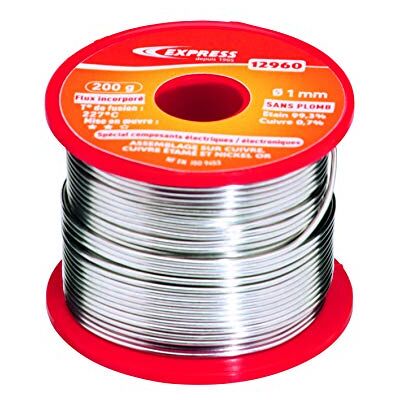EXPRESS Saldatore a Stagno per Assemblaggio di Componenti Elettrici/Elettronici 99,3% Stagno e 0,7% Rame (Senza Piombo) 200 g Ø 1 mm Flussante Incorporato EXPRESS Saldatore a Stagno per Assemblaggio di Componenti Elettrici/Elettronici 99,3% Stagno e 0,7% Rame (Senza Piombo) 200 g Ø 1 mm Flussante Incorporato