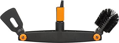 Fiskars Pulitore per grondaia con spazzola e raschietto regolabili, Larghezza: 4,5 cm, Nero/Arancione, QuikFit,