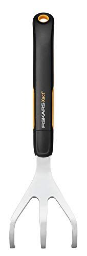 Fiskars Sarchiello con 3 denti, Lunghezza: 32,3 cm, Larghezza: 9,2 cm, Nero/Arancione, Acciaio inossidabile/Plastica, Xact,