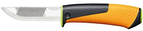 Fiskars Coltello professionale, Include fodero con affilalama, Lunghezza totale: 21,9 cm, Nero/Arancione/Verde,