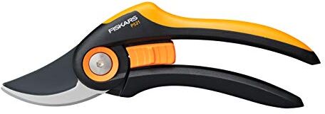 Fiskars Forbici da potatura con lame bypass, Plus, P521, Per rami freschi e ramoscelli, Rivestimento antiaderente, Lame in acciaio inox, Lunghezza: 20,1 cm, Nero/Arancione,