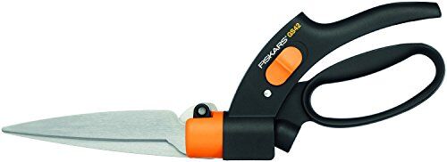 Fiskars Cesoie per erba, Lame rotanti, Meccanismo anti-blocco Servo-System, Lunghezza: 32 cm, Lame in acciaio/Impugnature in plastica, Nero/Arancione, GS42,