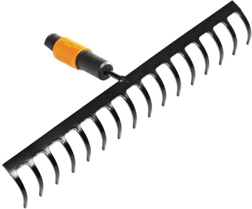 Fiskars Rastrello con 16 denti, Testa di attrezzo, Larghezza: 40 cm, Denti in acciaio temprato, Nero/Arancione, QuikFit,