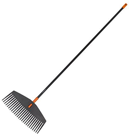 Fiskars , Assemblato Rastrello per foglie, 25, Lunghezza: 175 cm, Larghezza: 52 cm, Denti in plastica/Manico in alluminio, Nero/Arancione, L, Solid,