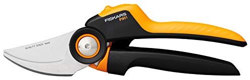 Fiskars Forbici da potatura bypass L, X-series PowerGear, P961, Impugnatura rotante, Per rami freschi e ramoscelli, Rivestimento antiaderente, Lame in acciaio inox, 22,2 cm, Nero/Arancione,