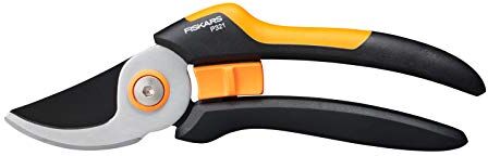 Fiskars Forbici da giardino con lame bypass M, Solid, P321, Cesoie per rami freschi e ramoscelli, Rivestimento antiaderente, Lame in acciaio inox, Lunghezza: 20,1 cm, Nero/Arancione,