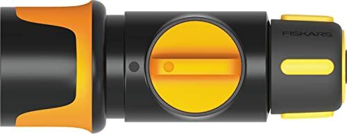 Fiskars Raccordo per Tubi, Misura Universale, Ø 9 mm (3/8"), Punti di Contatto Antiscivolo SoftGrip, 60 g, Nero/Arancione/Giallo, On/off,