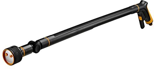 Fiskars Pistola per Irrigazione con 3 Funzioni, Testina SoftGrip Orientabile, Controllo del Flusso con Regolatore Anteriore, Misura Universale, Lunghezza: 74 cm, 442 g, Nero/Arancione,