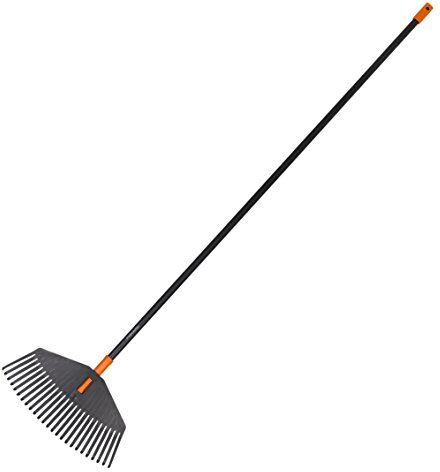 Fiskars Rastello, Assemblato Scopa per Foglie, 25, Lunghezza: 170 cm, Larghezza: 41,5 cm, Denti in plastica/Manico in Alluminio, Nero/Arancione, M, Solid, 1003464