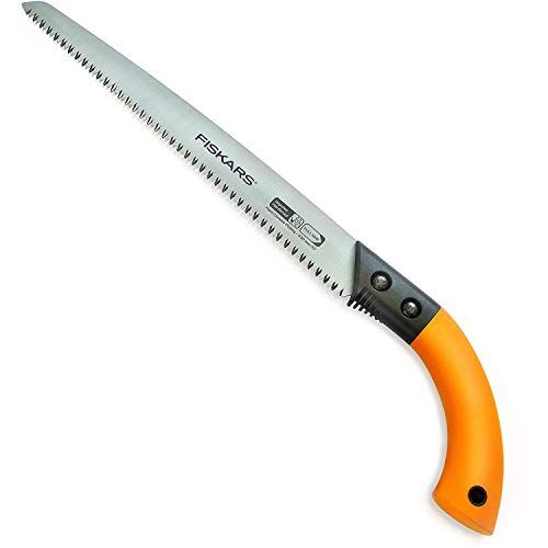 Fiskars Seghetto per legno fresco, Lama fissa, Fodero in plastica incluso, Taglio tirante, Lunghezza della lama: 33 cm, Lama in acciaio inossidabile, Nero/Arancione, SW84,