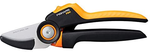 Fiskars Forbici da potatura a incudine, X-series PowerGear, P941, Con impugnatura rotante, Per rami secchi/ramoscelli, Rivestimento antiaderente, Lame in acciaio inox, 22,2 cm, Nero/Arancione,