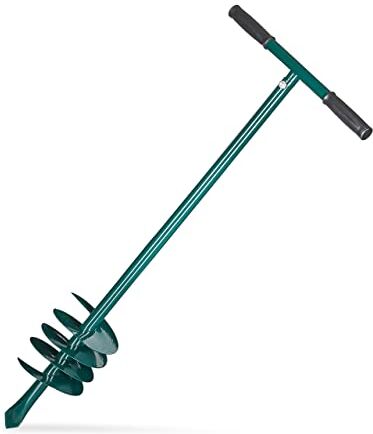 Relaxdays Trivella a Mano Ø 140 mm, Punta Manuale da Terreno L: 90 cm, per Piantare Pali, Piantine, da Giardino, Verde