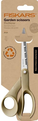 Fiskars Forbici da giardino ReNew, Lunghezza: 21 cm, Acciaio inox riciclato/Plastica, In materiali riutilizzati al 100%,