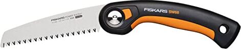 Fiskars Seghetto a Serramanico Plus, Per Rami e Tronchi Spessi, 3 Posizioni di Taglio, Lama Affilata Power Tooth, Denti Grossi, Lunghezza della Lama: 15 cm, Nero/Arancione, SW68,