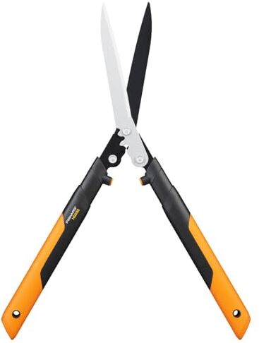 Fiskars Cesoie per siepi, Sistema a Ingranaggi PowerGear X, Rivestimento Antiaderente, Lame in Acciaio di Alta qualità, Lunghezza: 63 cm, HSX92, Argento/Nero/Arancione, 63 x 16.5 x 2.5 cm,