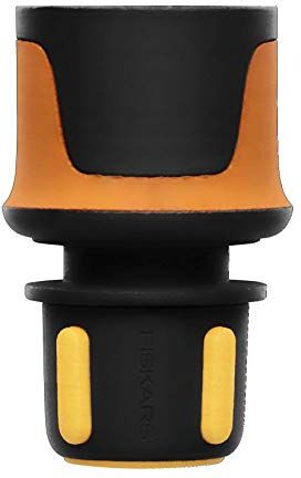 Fiskars Raccordo per Tubi, Misura Universale, Ø 9 mm (3/8"), Punti di Contatto Antiscivolo SoftGrip, 30 g, Nero/Arancione/Giallo, Flow,