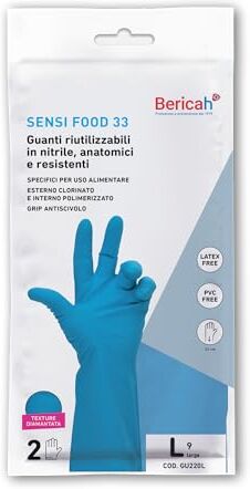 Bericah ,Sensi Food 33,Guanti Industriali in Nitrile, Taglia L,1 Paio