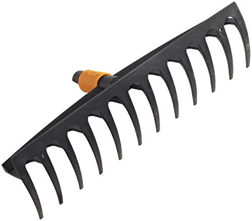 Fiskars Rastrello con 12 denti, Testa di attrezzo, Larghezza: 41 cm, Denti in plastica rinforzata con fibra di vetro, Nero/Arancione, QuikFit,