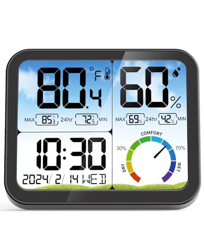 VOCOO Termometro digitale per interni – 5,8 pollici, display extra grande, misuratore di umidità accurato, termometro per ambiente con calibrazione, registrazioni max-Min, comfort, controluce, data e