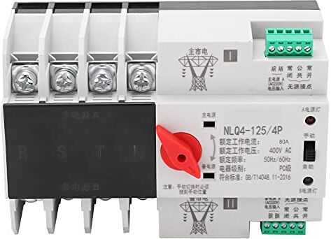 Buachois Interuptore di Trasferimento Automatico a Doppia Alimentazione, AC 400V 4P 3-Phase 4-Wire 80A,Interuptore di Trasferimento Alimentazione di Emergenza