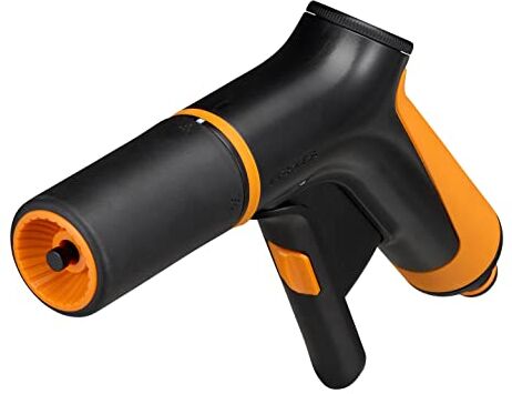 Fiskars Pistola per Irrigazione, 2 Funzioni, Flusso Regolabile di Continuo, Con Regolatore Anteriore e Interruttore a Leva On/Off, Misura Universale, Nero/Arancione,