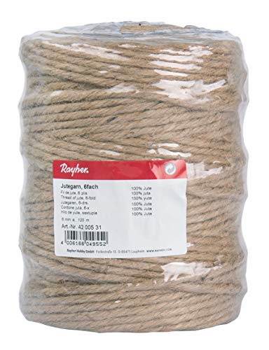 Rayher corda di iuta, spago, cordino, corda decorativa, 6 capi, ca. 4-6 mm ø, bobina da 120 m, colore naturale