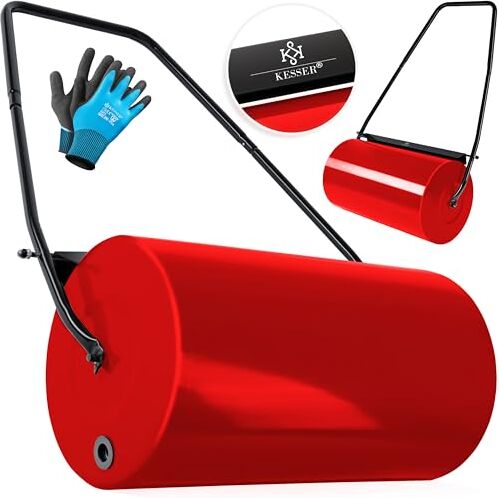 KESSER ®  60cm 48l Volume di riempimento in Metallo con deflettore dello Sporco Rullo Manuale Rullo per Giardino Rullo per Campo Rullo riempibile con Acqua/Sabbia 60 kg, Rosso