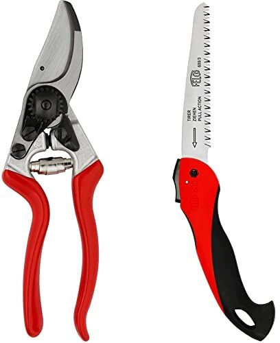 FELCO 9 Cesoie (taglio ø 25 mm, lunghezza 210 mm, cesoie per mancini, manici in alluminio, ergonomiche, cesoie con ammortizzatore) & 600 Sega