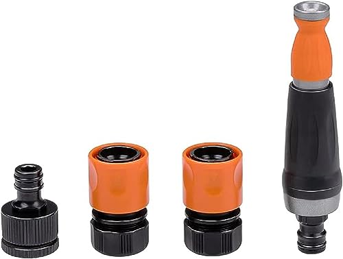 Black & Decker Set di 4 raccordi per tubo da giardino, per tubi da giardino, 2 fermapacqua/distanziatori – nero/arancione