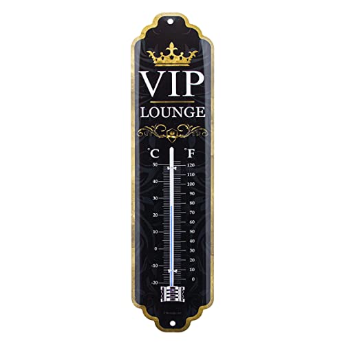 ART Termometro analogico, VIP Lounge – Idea regalo per persone speciali, in metallo, Design vintage come decorazione, 7 x 28 cm