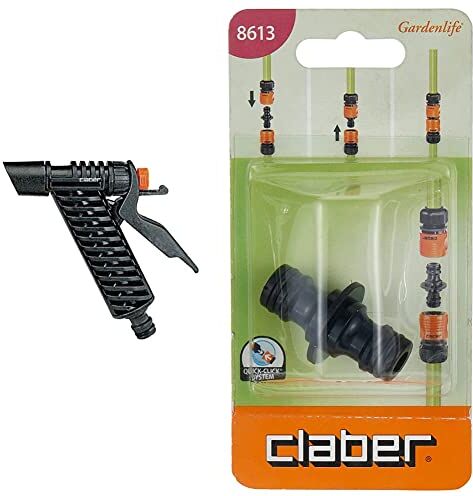 Claber 7708005 Lance a Pistola Professionale & 8613 Connettore a due vie, Nero