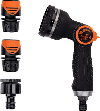 Black & Decker Spruzzatore da giardino con giunti tubo da giardino flusso d'acqua regolabile plastica nero/arancione