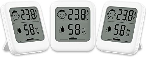 Aplusdeal Termometro digitale per ambienti igrometro per interni misuratore di umidità 3 pezzi monitor della temperatura ampio display LCD con indicatore icona comfort, per casa garage cantina serra, bianco