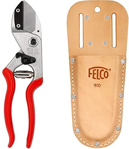 FELCO 31 Forbici da potatura & 910 fodero per cesoie da giardino (fondina in vera pelle, con passante per cintura + clip, si attacca alla cintura, per cesoie / forbici da potatura)