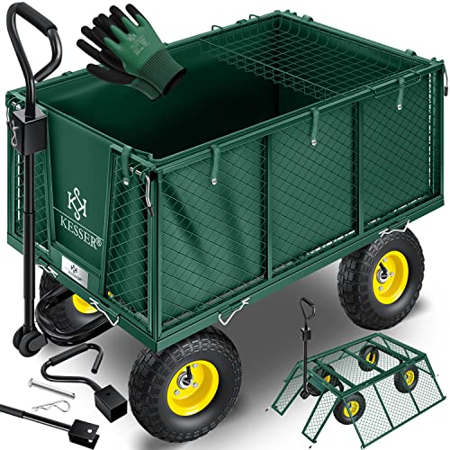 KESSER ® Carrello da trasporto da 550 kg Carrello da giardino Carrello per gli attrezzi Carrello manuale nuovo (Verde)