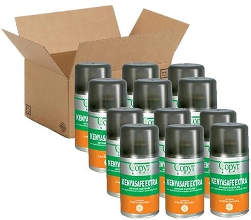 COPYR Kenyasafe Extra Insetticida Antizanzare, Mosche e Insetti Volanti, 24 Bombole 250ml, Piretro Insetticida Biologico Repellente Zanzare Professionale Casa, Ho.Re.Ca., Settore Pubblico, Sanitario